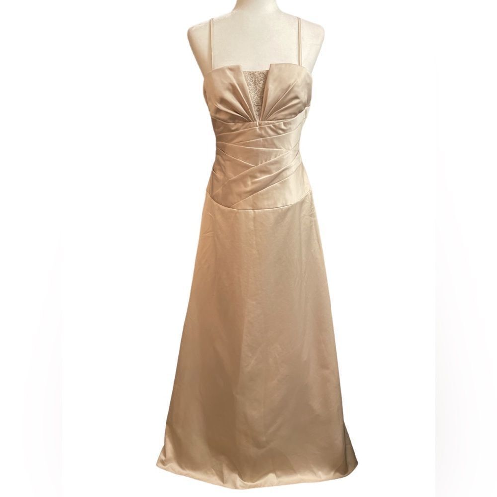 David's Bridal Cream Ruched Sundress for Prom - Picture 2 of 7